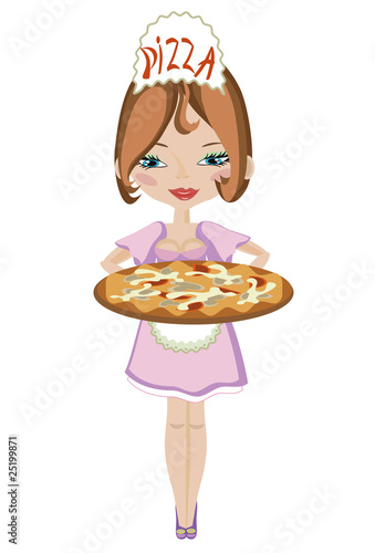 Girl with pizza.