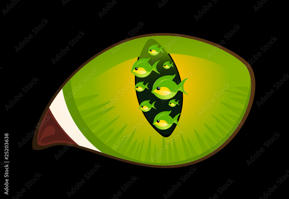 Vector image of black cat eye with fish Vector image of black cat eye with fish