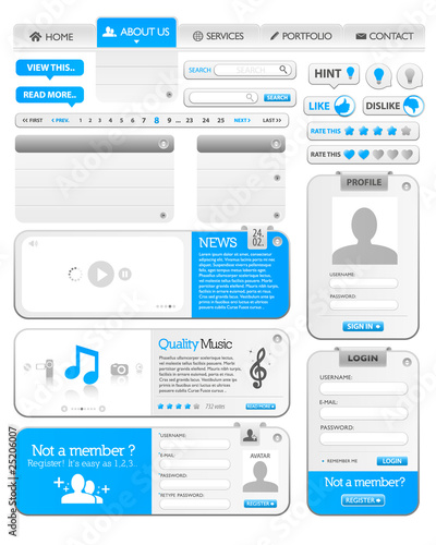 Webdesign elements pack 1 with silver and blue color