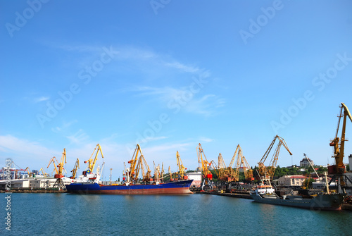 Port warehouse with cargoes and containers