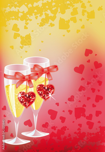 Wedding invitation card with champagne. vector