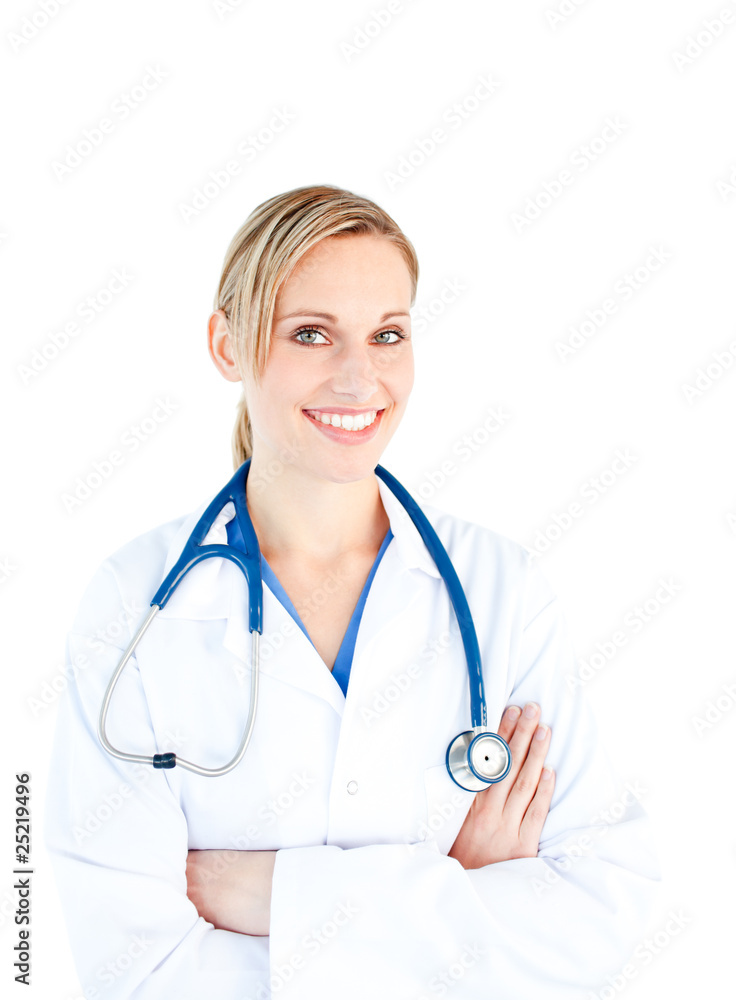 Pretty female doctor with folded arms Pretty female doctor with folded arms