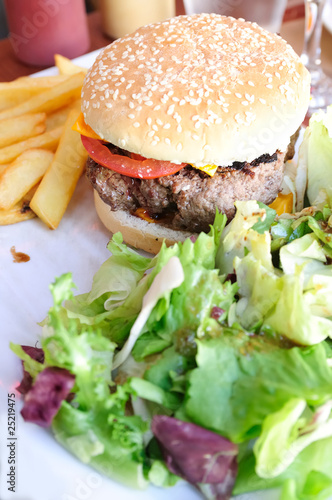 American cheese burger with fresh salad