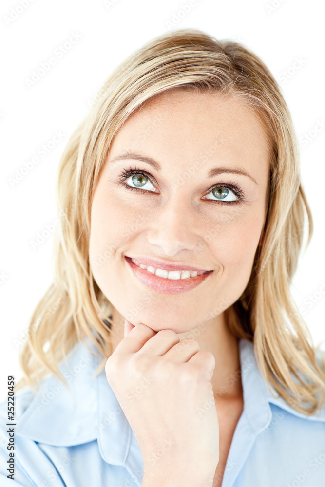Portrait of a pensive businesswoman smiling at the camera Portrait of a pensive businesswoman smiling at the camera