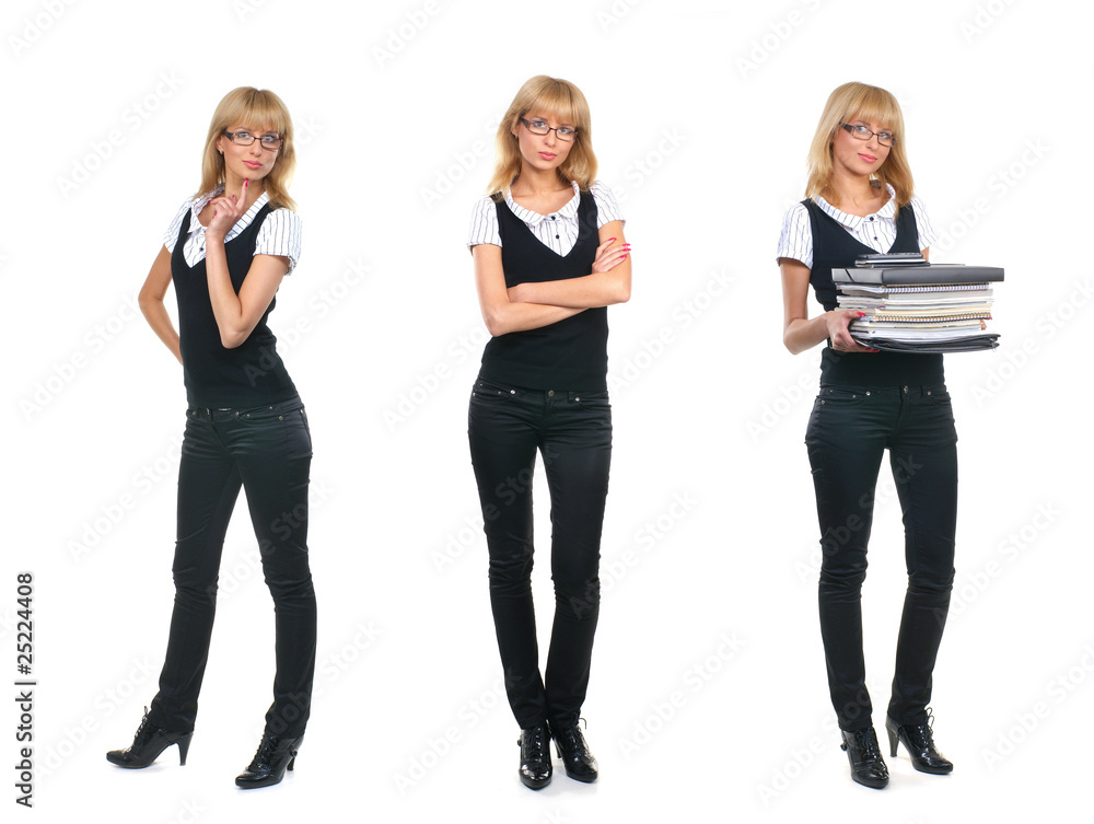 Obraz premium 3 shoots of a young business lady in glasses