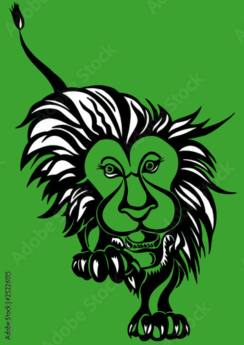 león sobre fondo verde