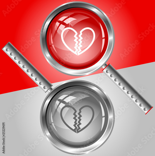 Unrequited love. Vector magnifying glass.