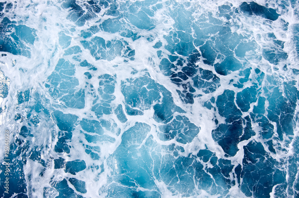 foam on the blue sea - obrazy, fototapety, plakaty 