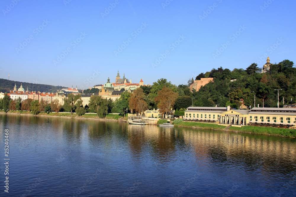The View on summer Prague gothic Castle above River Vltava