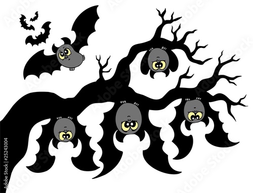 Cartoon bats hanging on branch