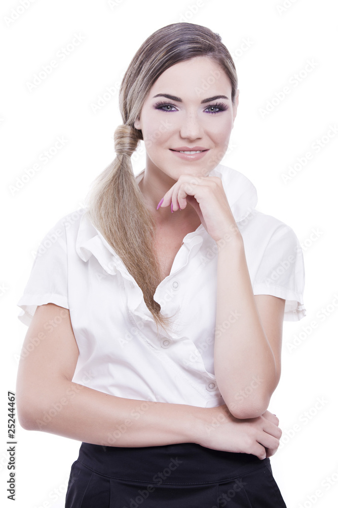 young pretty girl portrait over white background