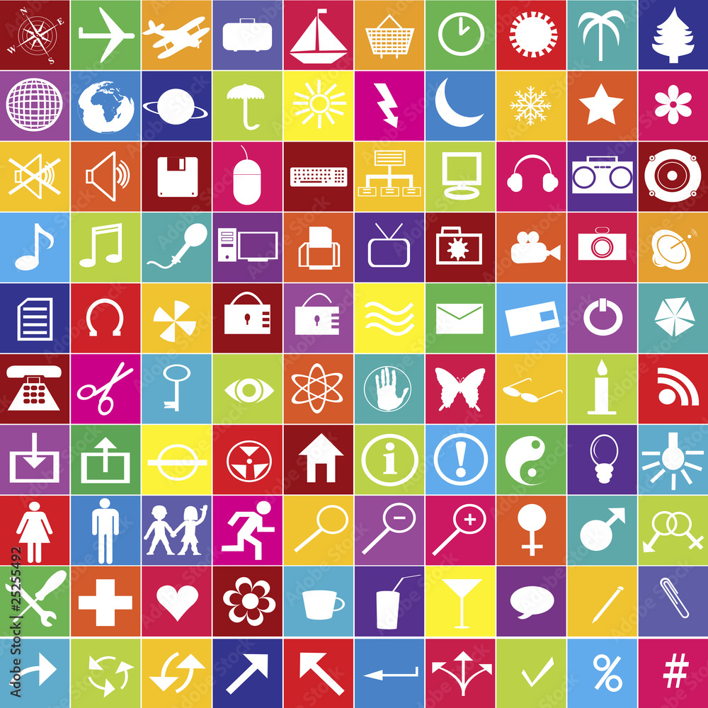 Fototapeta set of 100 web icons in bright colors