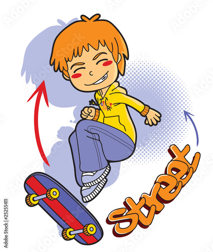 A young skater boy jumping on skateboard