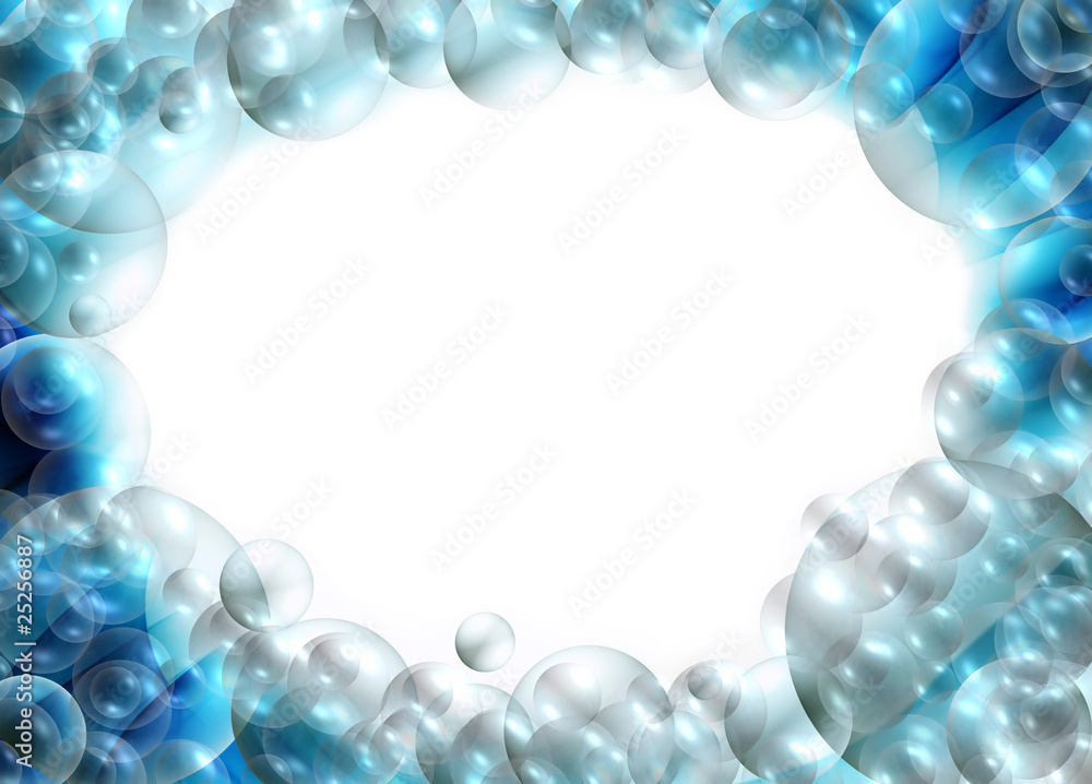 Obraz premium Blue sparkling bubbles frame