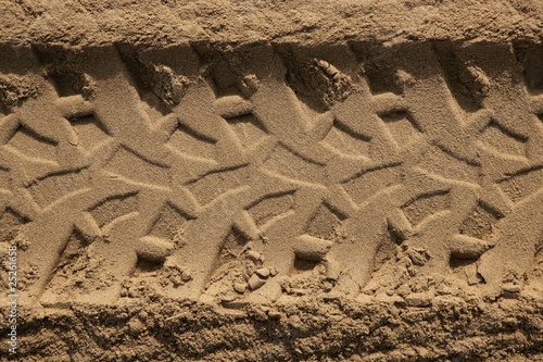 quad car tires footprint in beach sand