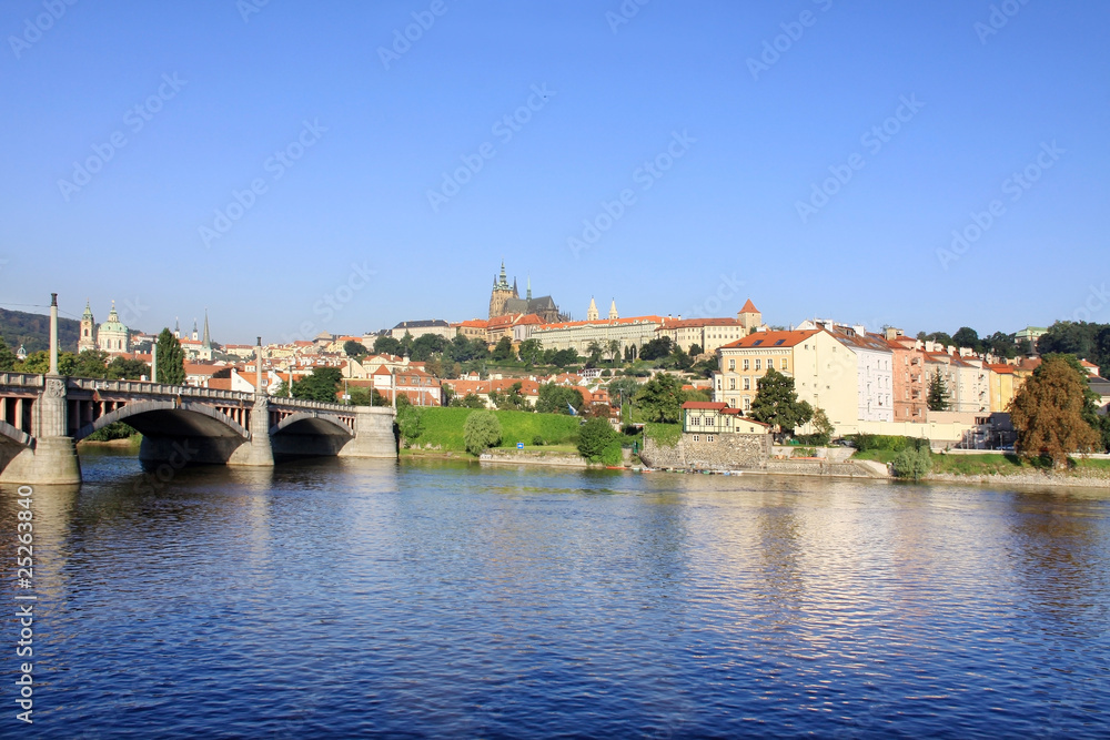 Fototapeta premium View on summer Prague above River Vltava with gothic Castle