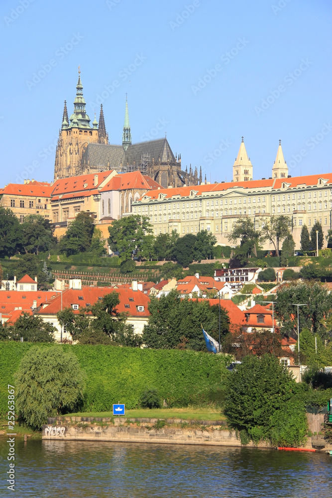 Fototapeta premium The View on summer Prague gothic Castle above River Vltava