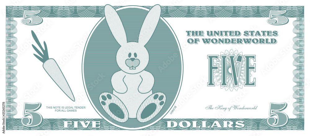 Children game money - 5 dollars bill - front Stock Vector | Adobe Stock