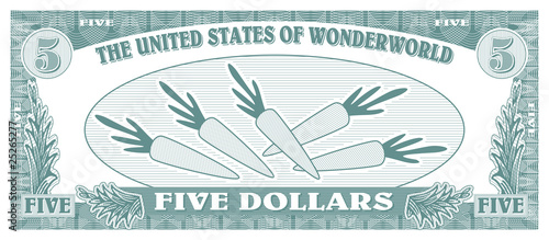 Children game money - 5 dollars bill - back