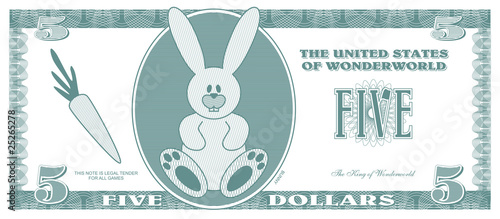 Children game money - 5 dollars bill - front