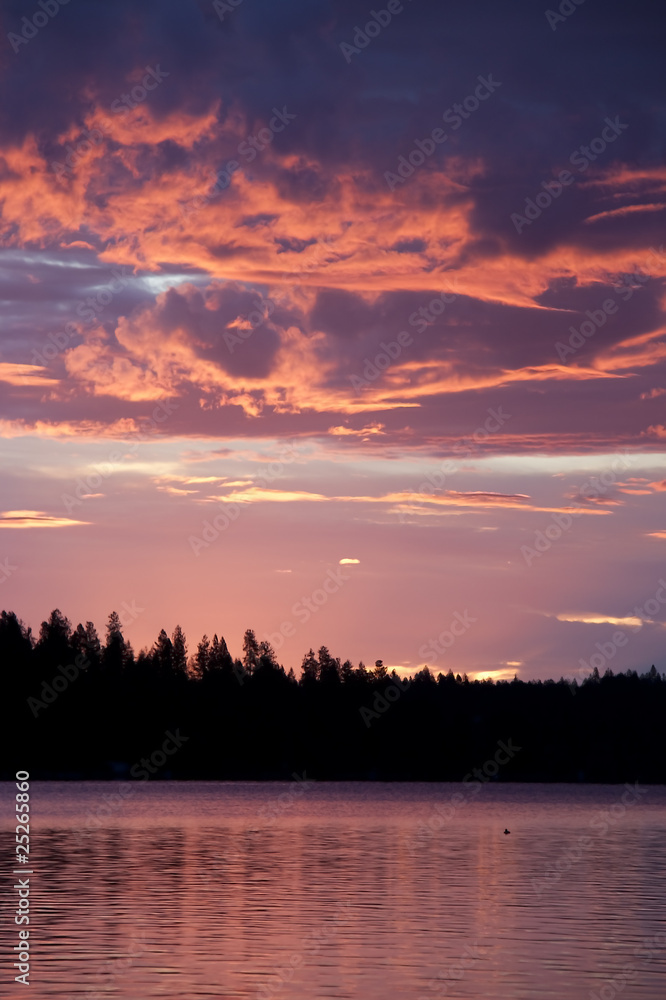 Forest, lake and sky during a spectacular sunset Forest, lake and sky during a spectacular sunset
