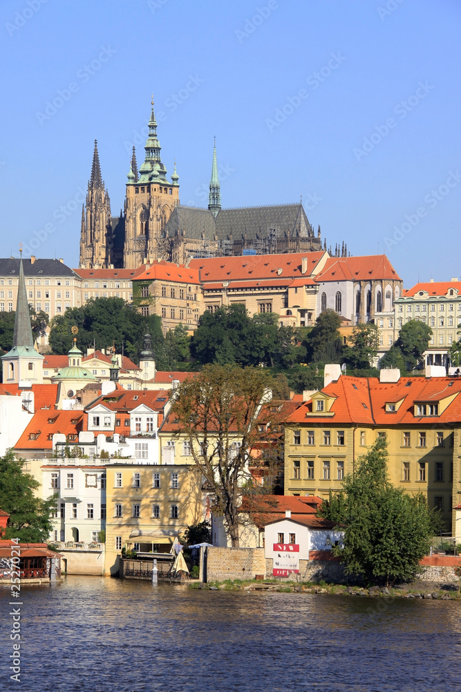 Obraz premium View on the summer Prague gothic Castle with the Charles Bridge