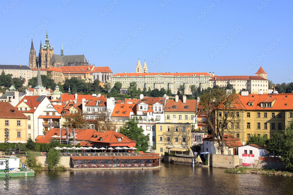 Prague summer gothic Castle above River Vltava