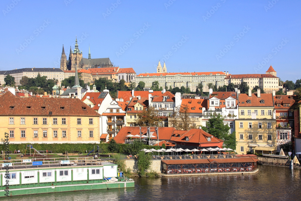View on Prague summer gothic Castle above River Vltava