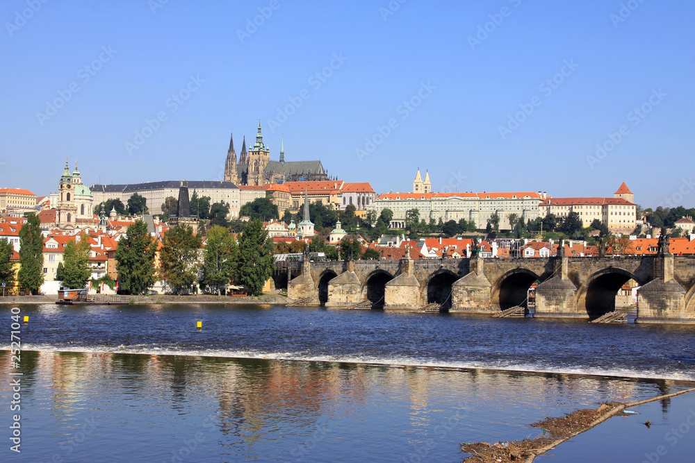 Summer Prague gothic Castle with the Charles Bridge
