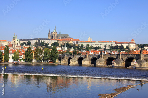 Summer Prague gothic Castle with the Charles Bridge