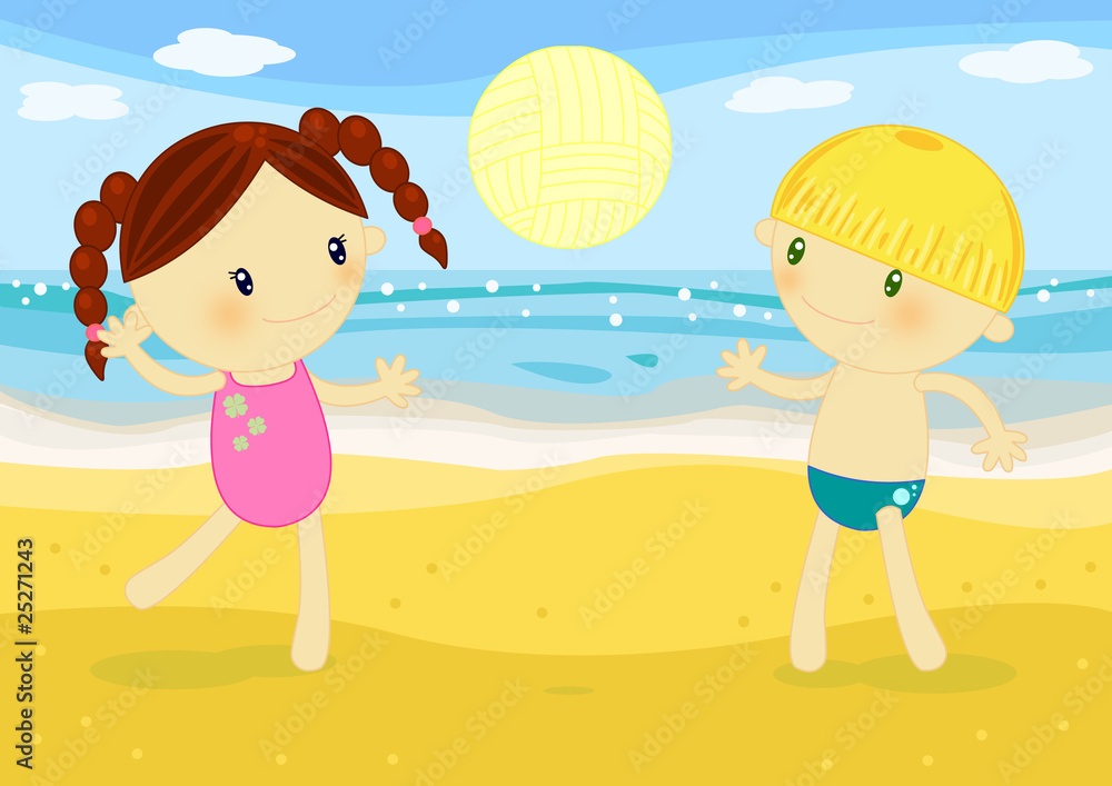 Bambini giocano a pallavolo in spiaggia