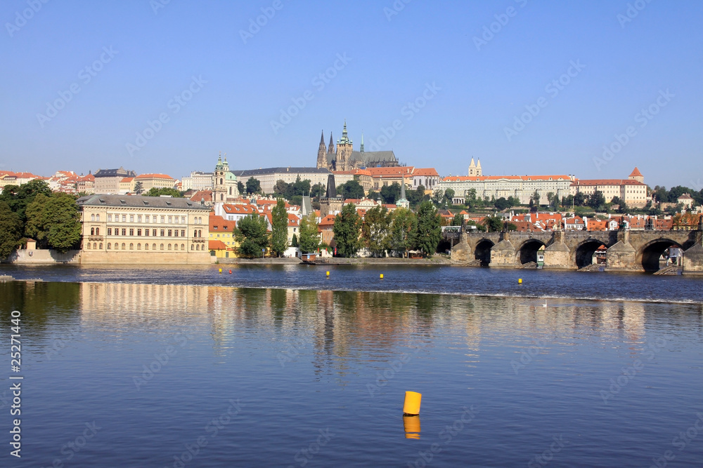 Obraz premium View on the summer Prague gothic Castle with the Charles Bridge