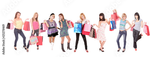 group shopping girl isolated on white background