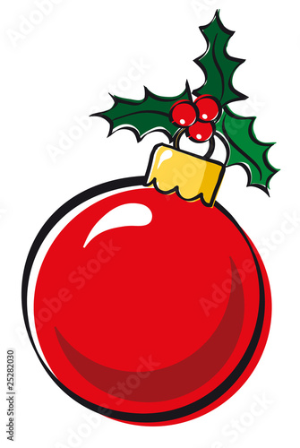 rote Christbaumkugel mit Stechpalmen