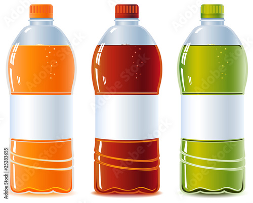 Tree bottle of beverage water, vector