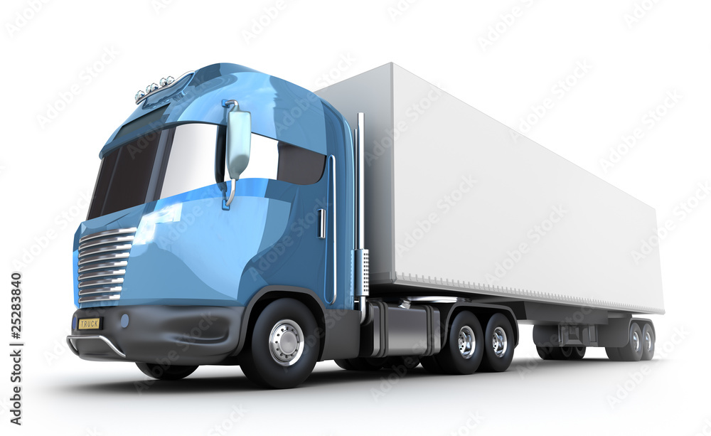Modern truck with cargo container, isolated on white 3d image