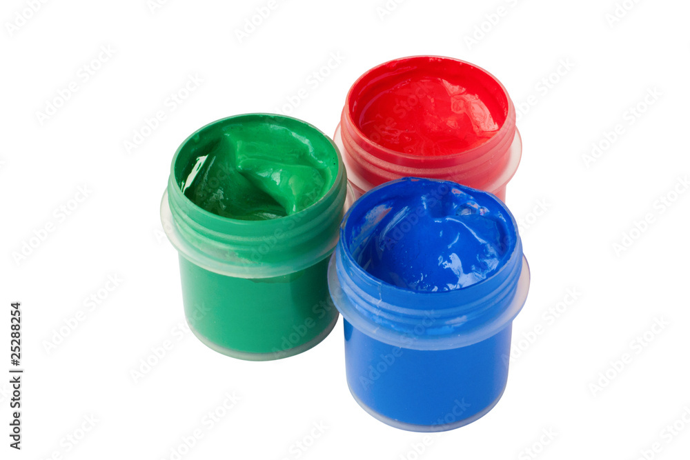Three RGB jars with colored gouache Three RGB jars with colored gouache