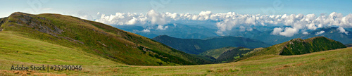 Ukraine, Carpathian Mountain panorama. Three shots stitch image