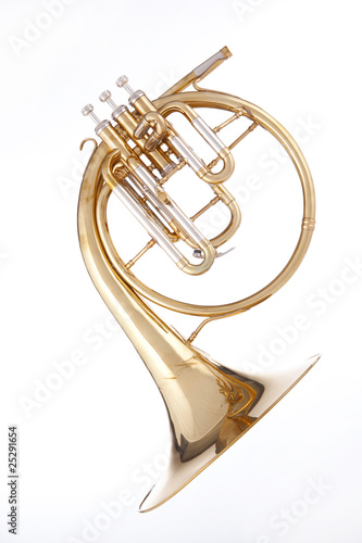 French Horn Isolated on White photo