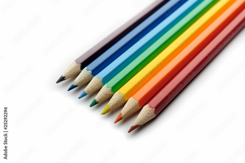 Fototapeta premium Colored pencils arranged in rainbow spectrum order