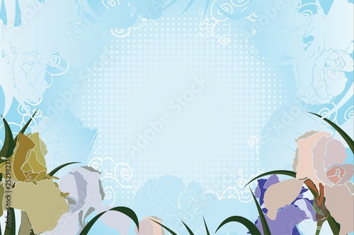 Floral background with irises and halftone