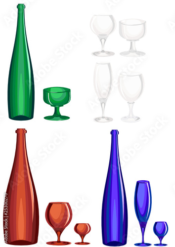 Blue, green and brown bottle and wine glass