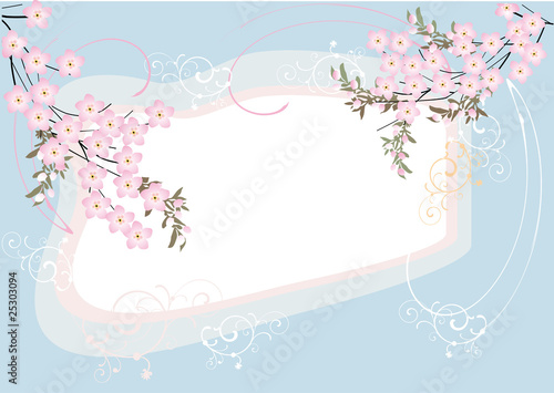 frame with pink flowers on blue