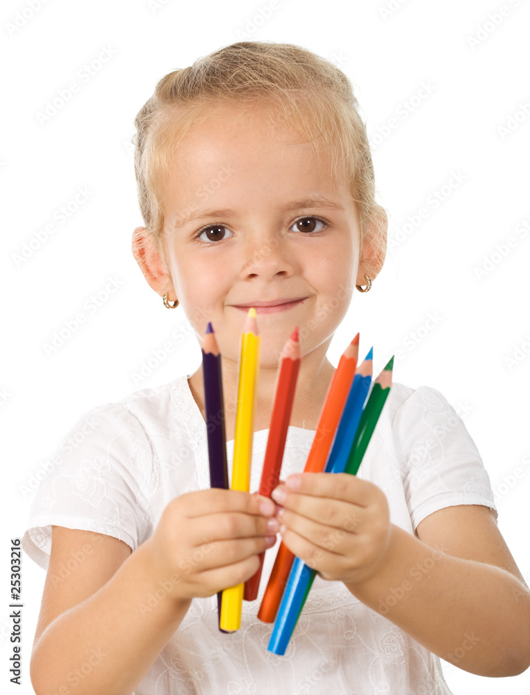 Little girl with colored pencils Little girl with colored pencils