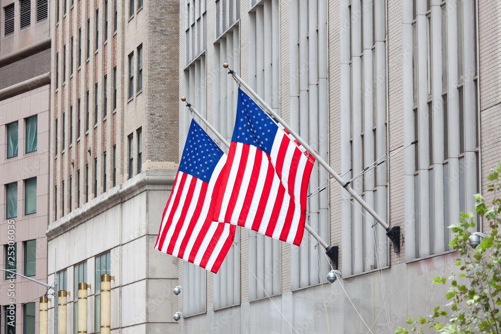 Flag of the USA (United States of America) on Wall Street