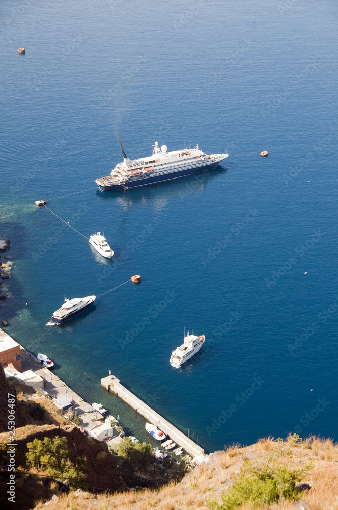 cruise ship yachts, old port harbor santorini greek islands