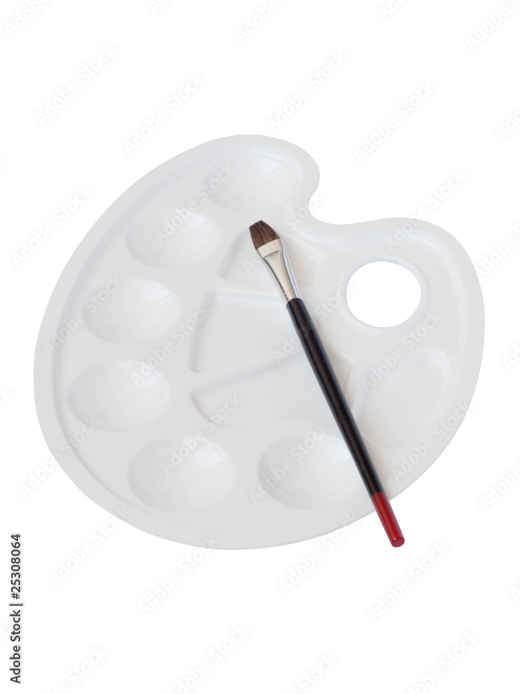 Plastic white palette with paintbrush Plastic white palette with paintbrush