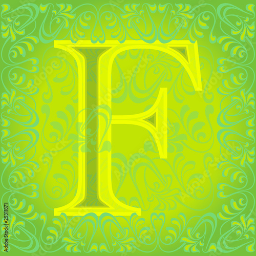 Letra f verde decorada, efe