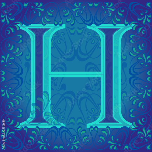 Letra h azul decorada, hache