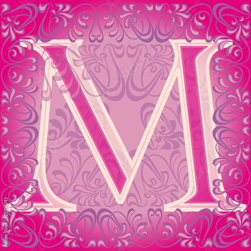 Letra m rosa decorada, eme